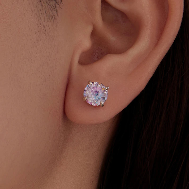 Boucles d'Oreilles Puces Pierre Feu d'Artifice en Argent 925