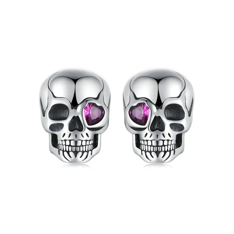 Boucles d'Oreilles Puces Tête de Mort en Argent 925