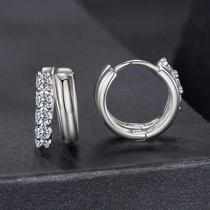 Créoles Double Rang Moissanite en Argent 925 avec Certificat