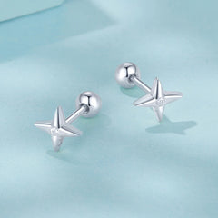 Boucles d'Oreilles Puces Traversantes Étoile en Argent 925
