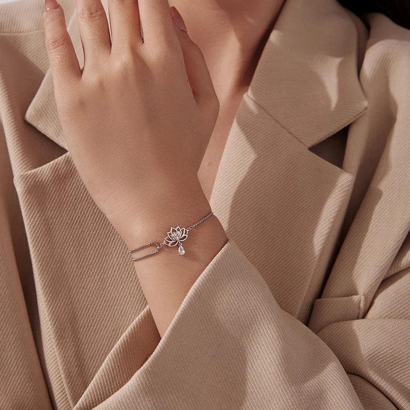 Bracelet Coulissant Fleur de Lotus en Argent 925