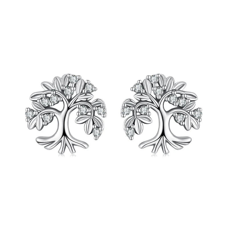 Boucles d'Oreilles Puces Arbre de Vie en Argent 925