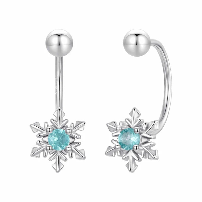 Boucles d'Oreilles Traversantes Flocon de Neige en Argent 925