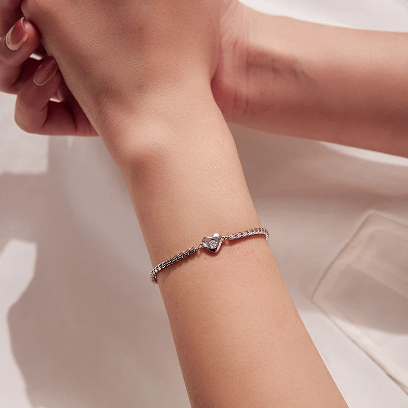 Bracelet Cœur Moissanite en Argent 925 avec Certificat