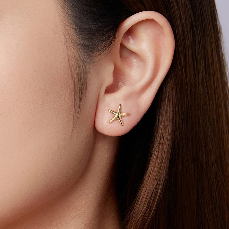 Boucles d'Oreilles Puces Petite Étoile de Mer en Argent 925