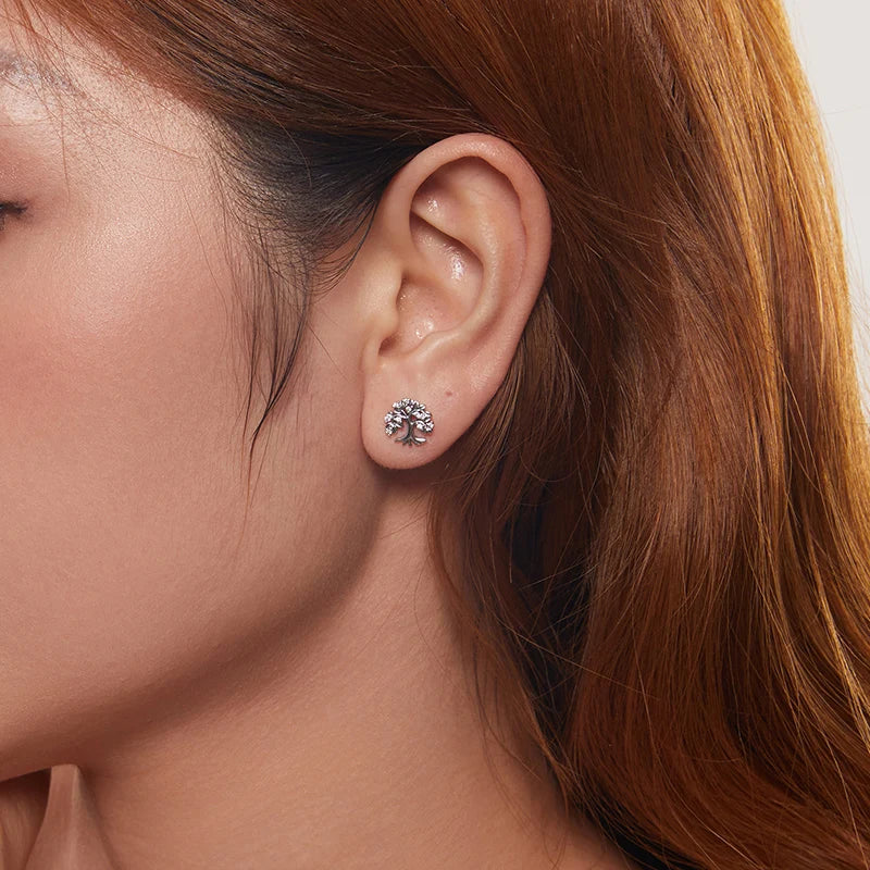Boucles d'Oreilles Puces Arbre de Vie en Argent 925