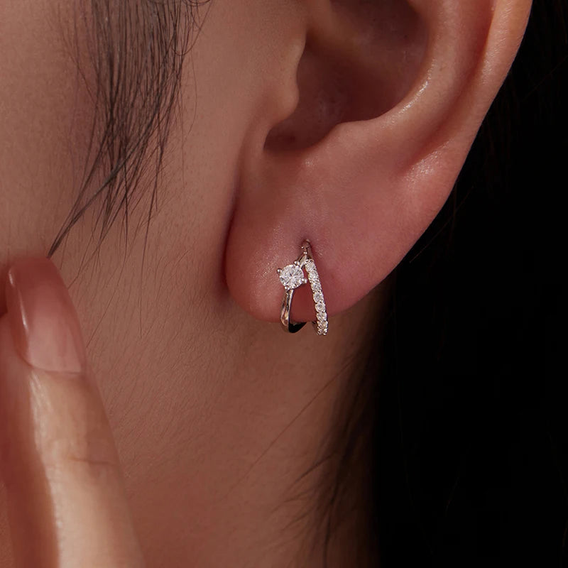 Créoles Double Rang Moissanite en Argent 925 avec Certificat