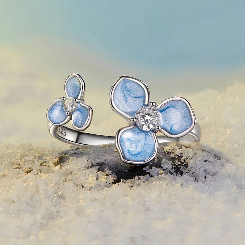 Bague Fleur Bleue en Argent 925