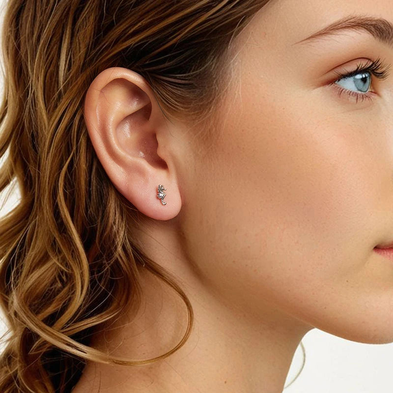 Boucles d'Oreilles Puces Hippocampe en Argent 925