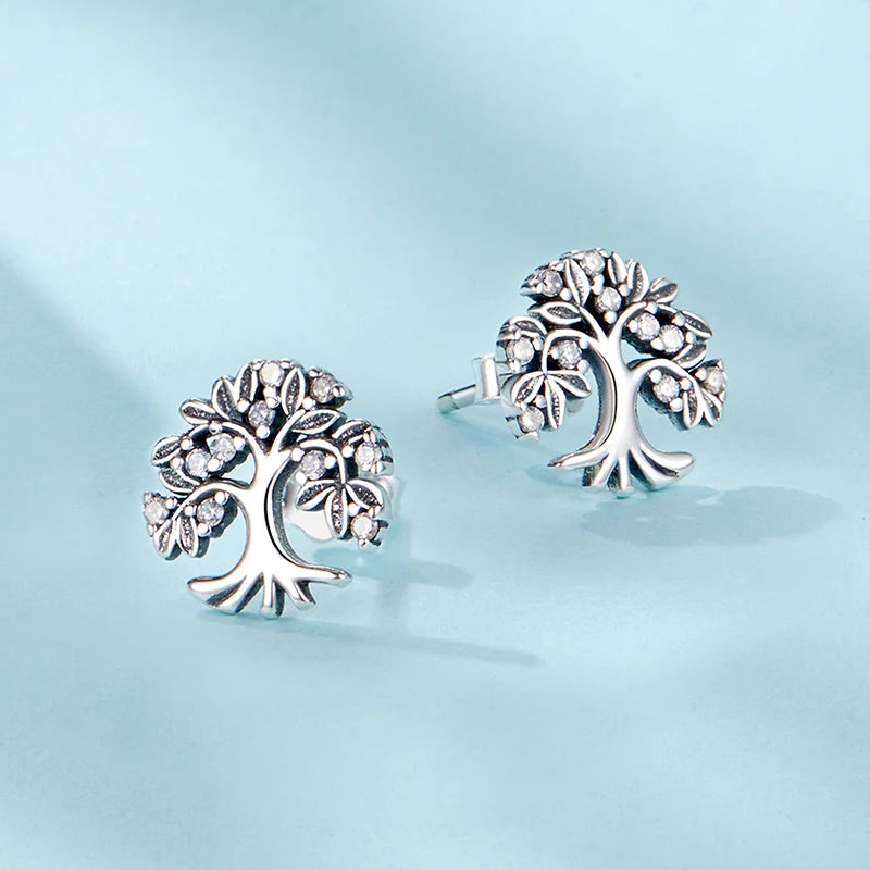 Boucles d'Oreilles Puces Arbre de Vie en Argent 925