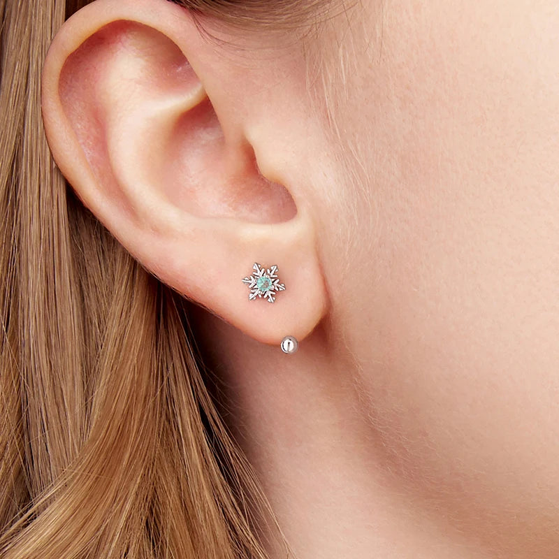 Boucles d'Oreilles Traversantes Flocon de Neige en Argent 925