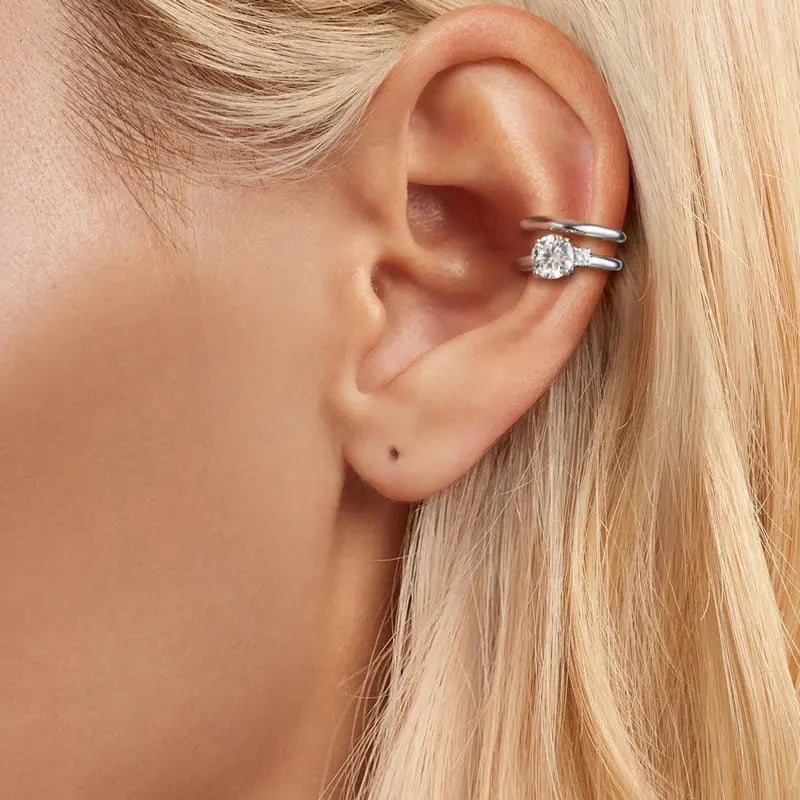 Boucle d'Oreille Cartilage Moissanite Double Rang en Argent 925 avec Certificat