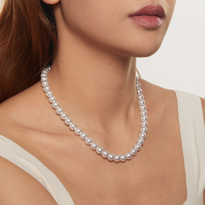 Collier Perles de Coquillage 8mm en Argent 925