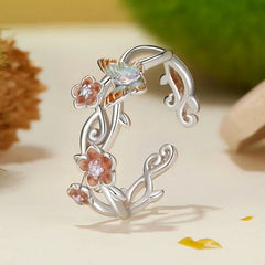Bague Papillon et Fleur de Cerisier en Argent 925