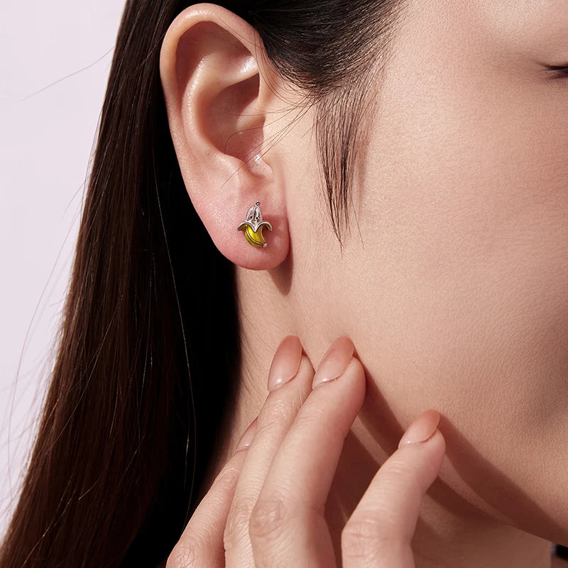 Boucles d'Oreilles Puces Banane en Argent 925