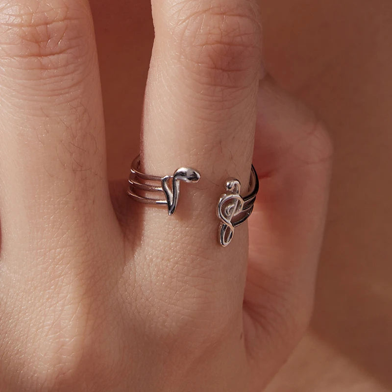 Bague Ajustable Note de Musique en Argent 925
