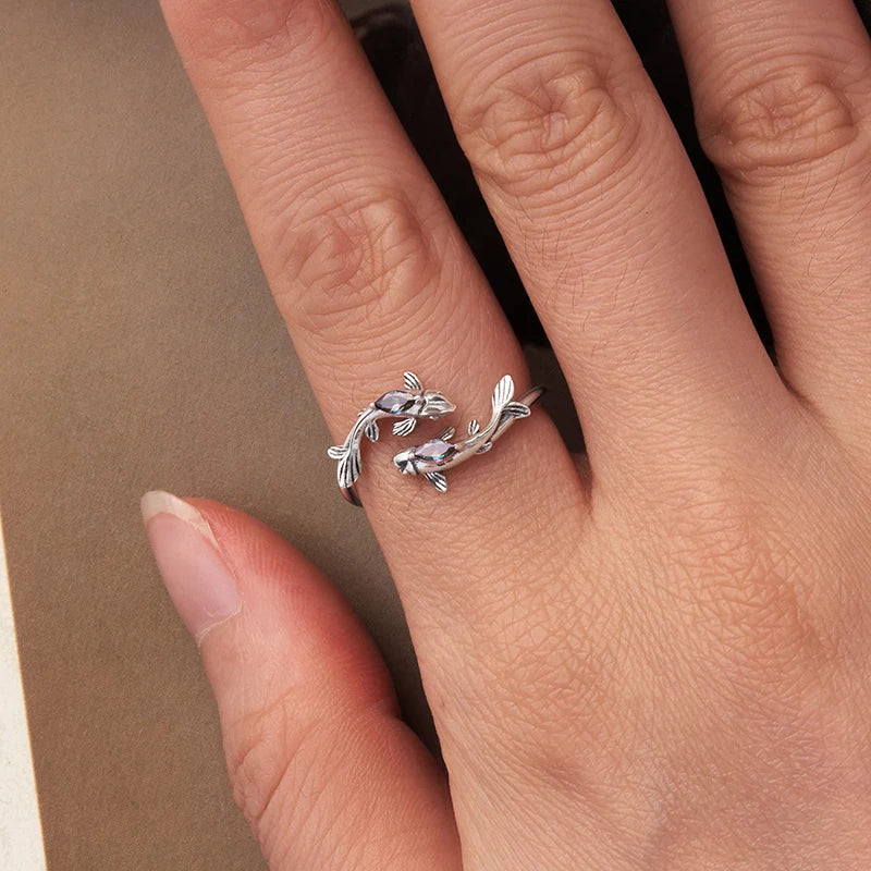 Bague Ajustable Signe Poissons en Argent 925