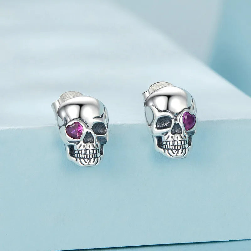 Boucles d'Oreilles Puces Tête de Mort en Argent 925