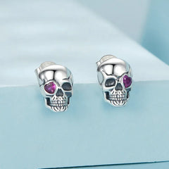 Boucles d'Oreilles Puces Tête de Mort en Argent 925