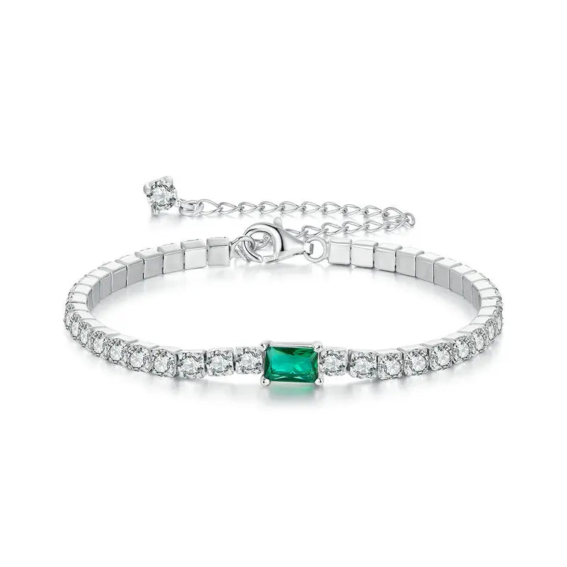 Bracelet Élégant Vert Émeraude en Argent 925