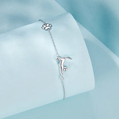 Bracelet à Breloque Chat en Argent 925
