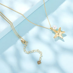 Collier Pendentif Étoile de Mer et Perle en Argent 925