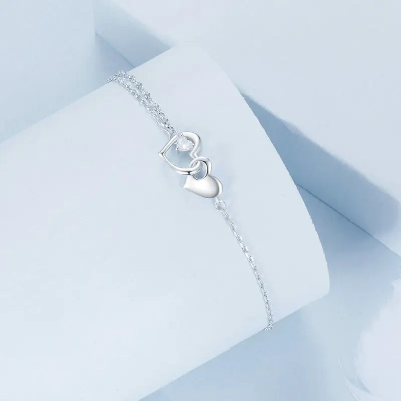 Bracelet Double Cœur en Argent 925