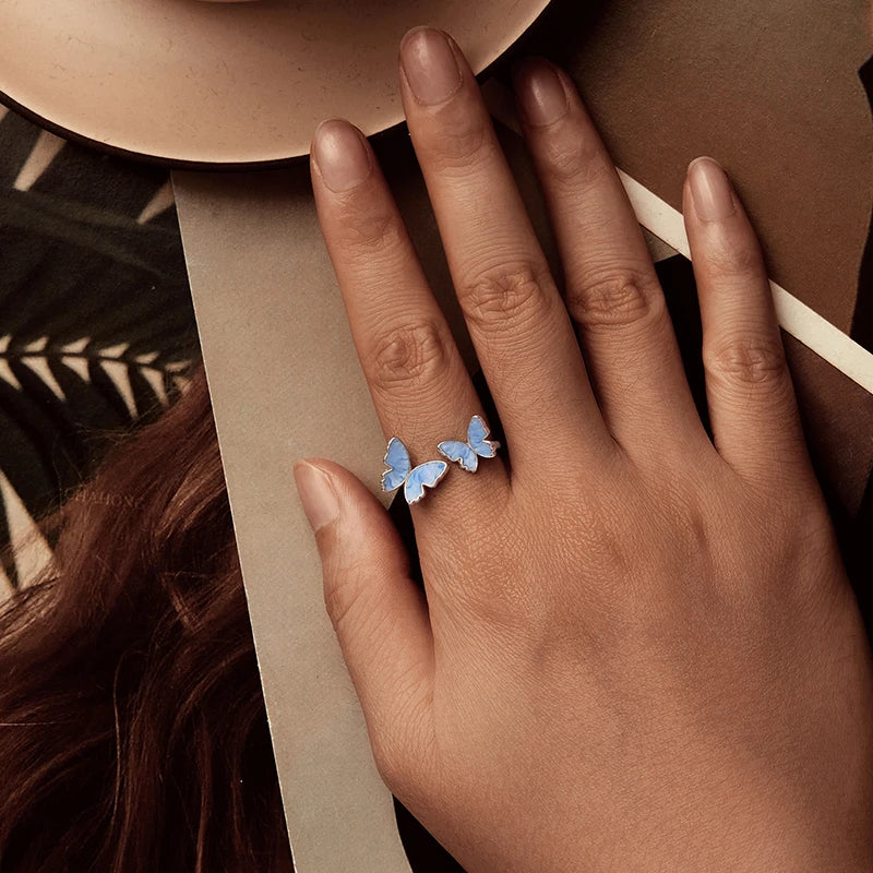 Bague Papillon Bleu en Argent 925