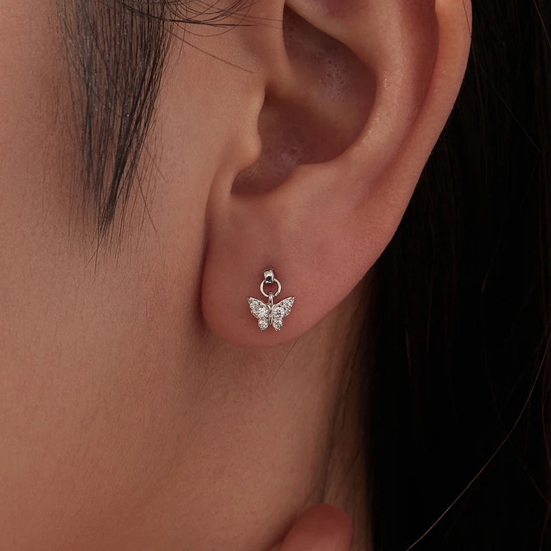 Boucles d'Oreilles Puces Traversantes Papillon en Argent 925