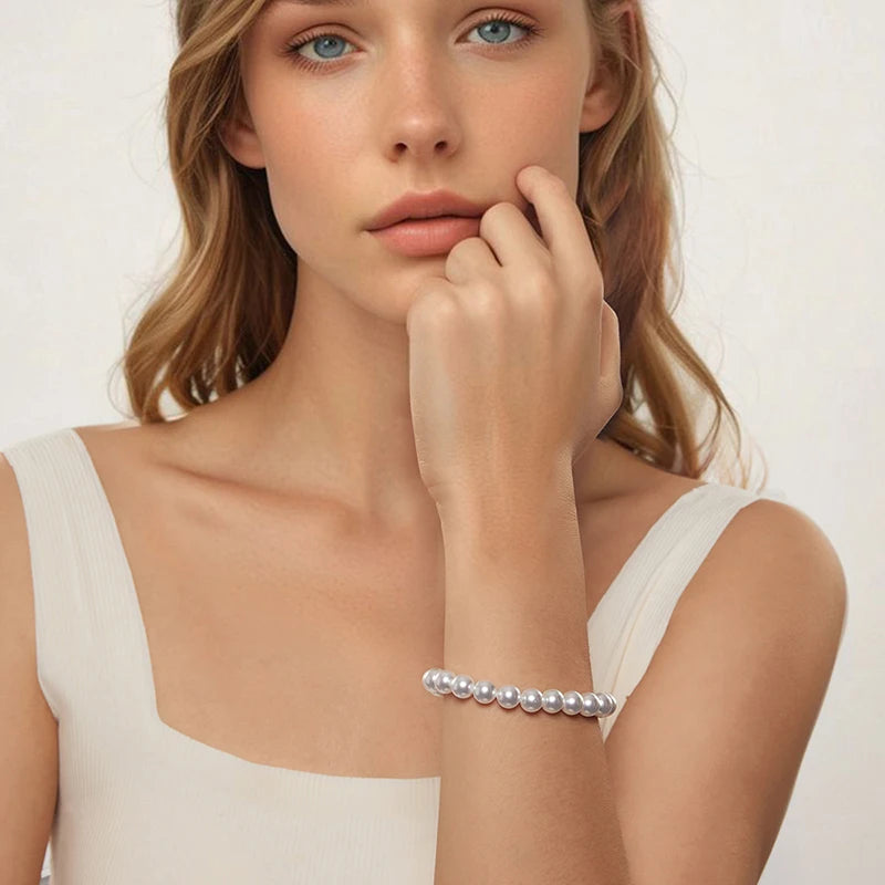 Bracelet Perles de Coquillage 8mm en Argent 925