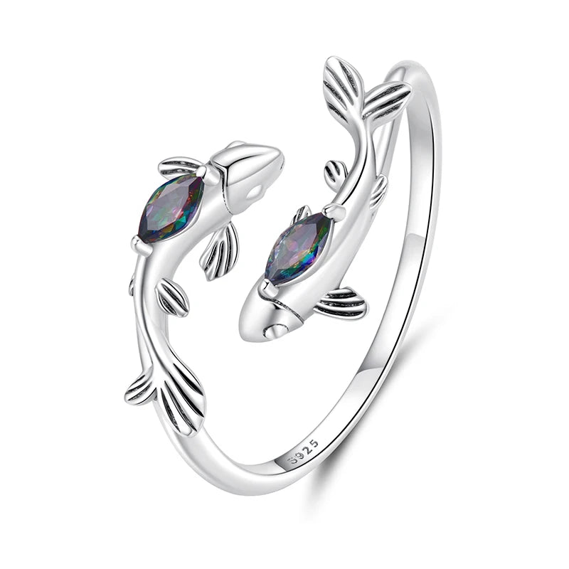 Bague Ajustable Signe Poissons en Argent 925