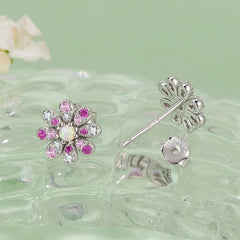 Boucles d'Oreilles Puces Marguerite Rose en Argent 925