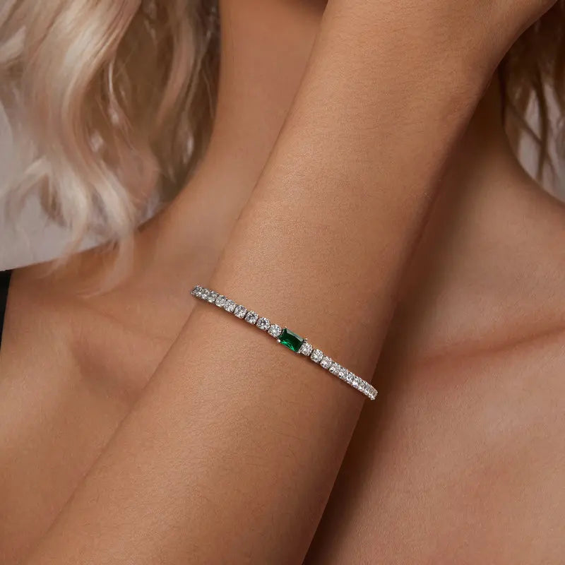 Bracelet Élégant Vert Émeraude en Argent 925
