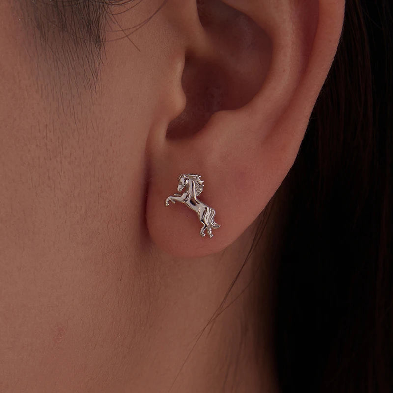 Boucles d'Oreilles Puces Cheval au Galop en Argent 925