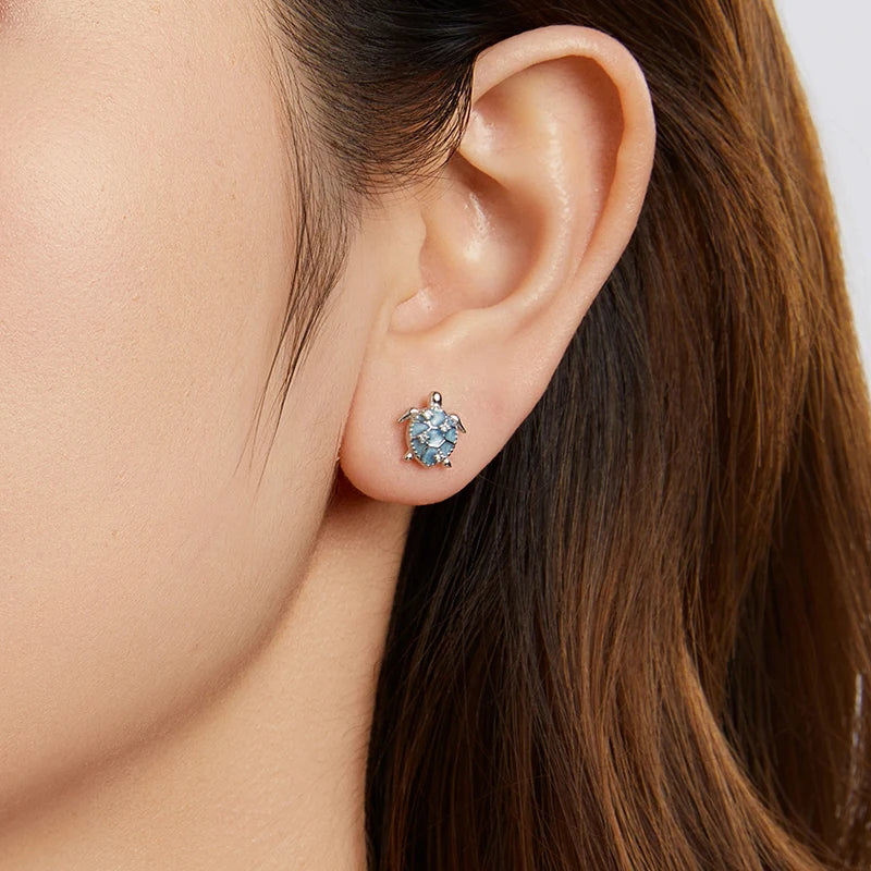 Boucles d'Oreilles Puces Tortue de Mer en Argent 925