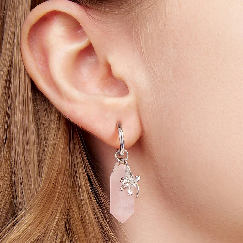 Créoles Fleur Quartz Rose en Argent 925