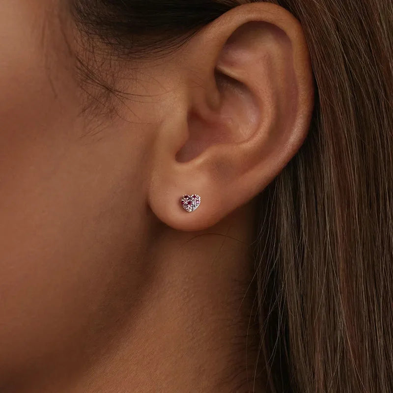 Boucles d'Oreilles Puces Cœur Coloré en Argent 925