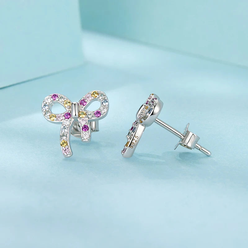 Boucles d'Oreilles Puces Nœud Coloré en Argent 925