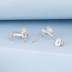 Boucles d'Oreilles Puces Cheval au Galop en Argent 925