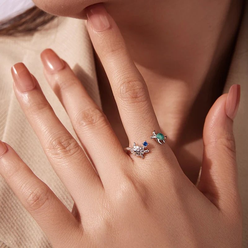 Bague Ajustable Tortue de Mer en Argent 925