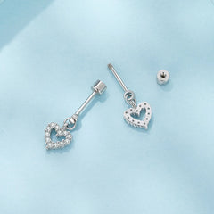 Boucles d'Oreilles Puces Traversantes Cœur en Argent 925
