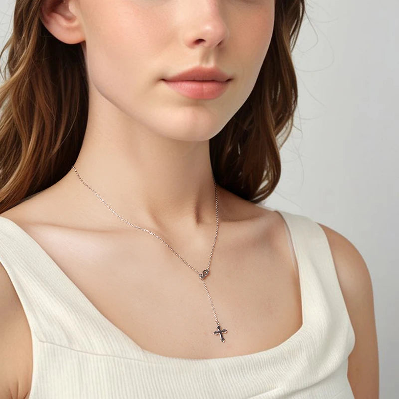 Collier en Y Croix Foi Éternelle en Argent 925