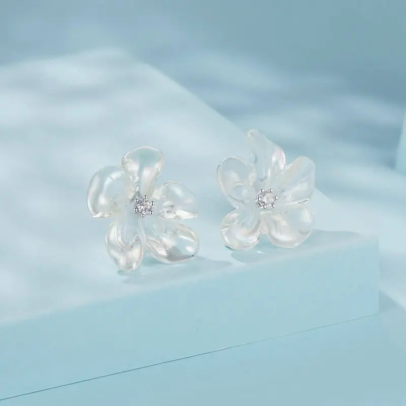 Boucles d'Oreilles Puces Fleur Fraîche en Argent 925