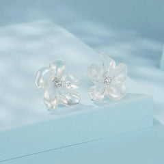 Boucles d'Oreilles Puces Fleur Fraîche en Argent 925