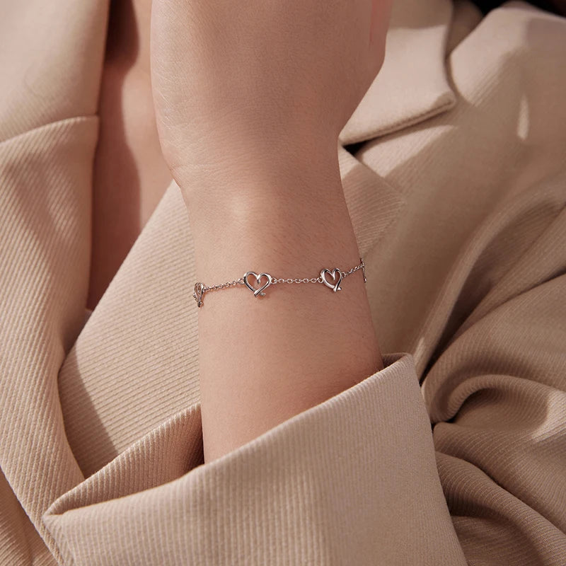 Bracelet Maillons Cœur en Argent 925