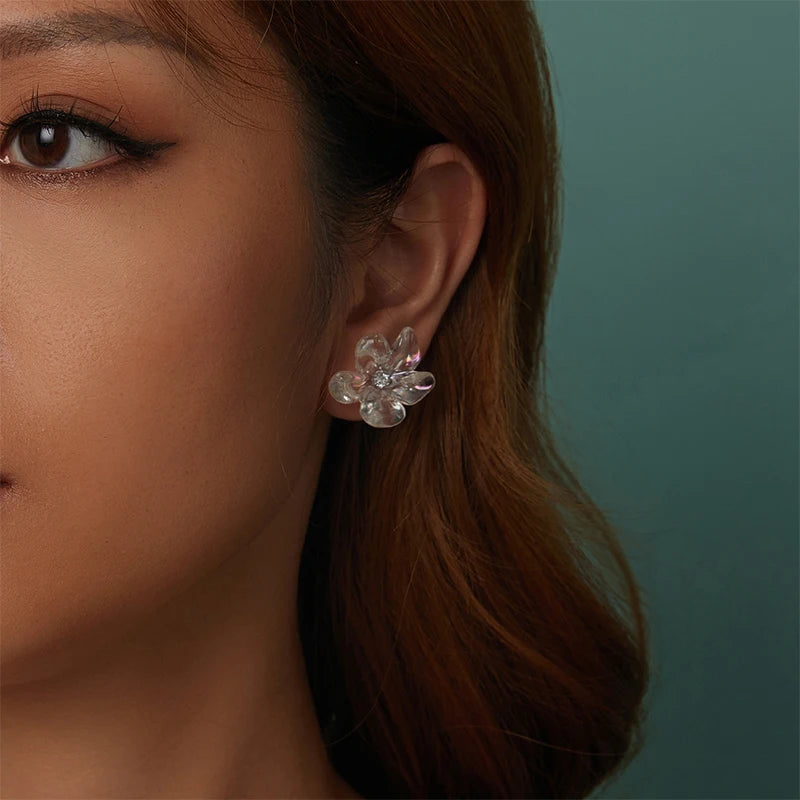 Boucles d'Oreilles Puces Fleur Fraîche en Argent 925