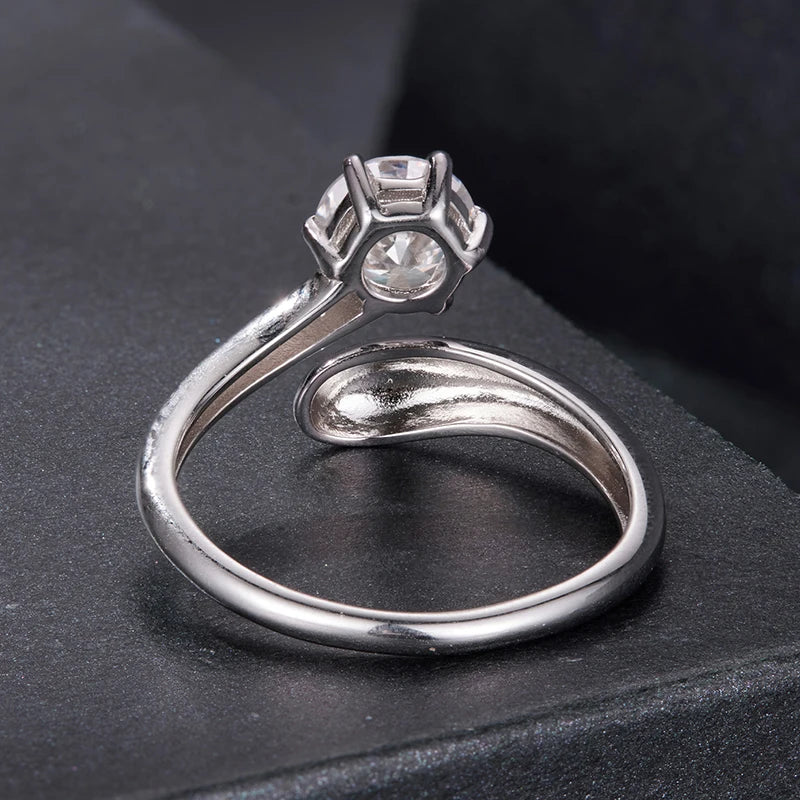 Bague Ajustable Moissanite Tendance en Argent 925 avec Certificat