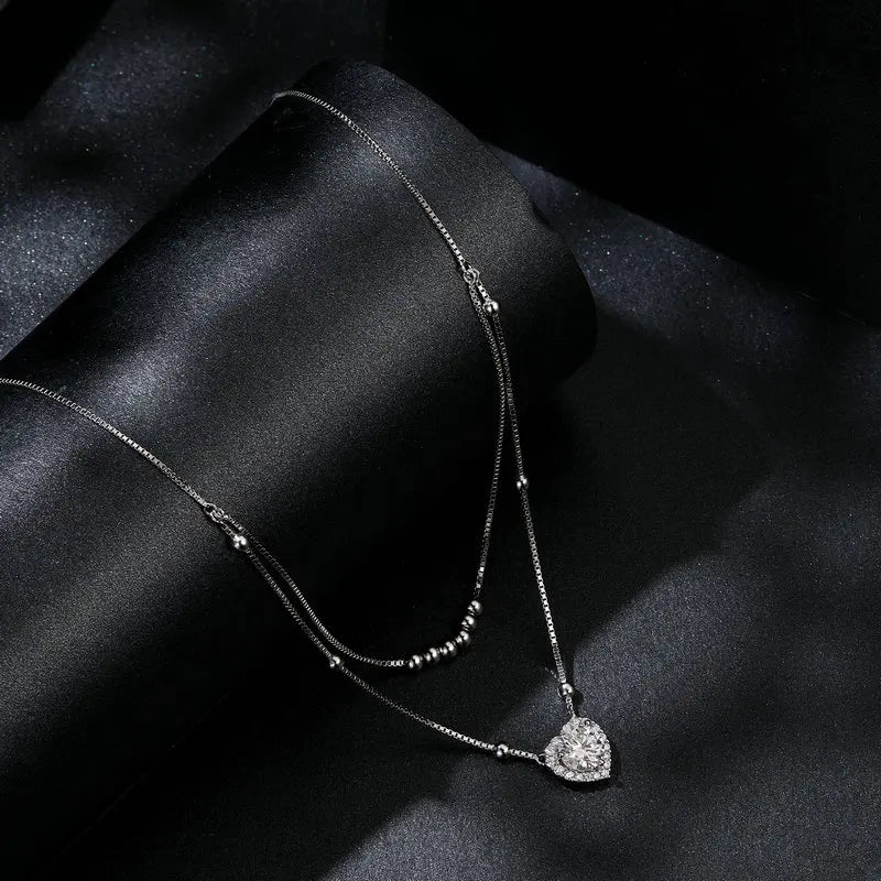 Collier Moissanite Double Rang en Argent 925 avec Certificat