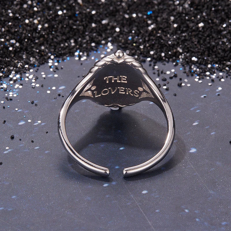 Bague Ajustable Carte de Tarot Les Amoureux en Argent 925