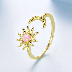 Bague Ajustable Soleil et Lune Opale en Argent 925